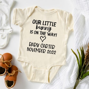 Little Bunny On The Way Easter Baby Announcement Onesie®, Personalized Pregnancy Announcement Onesie® To Family, Coming Soon Baby reveal