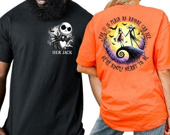 Front and Back Jack and Sally Couples Halloween Shirt, Matching Halloween Couples Shirts, Disney Halloween Shirt, Jack Skellington