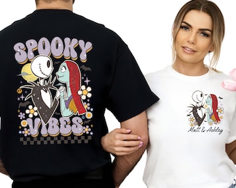 Spooky Vibes Jack and Sally Couples Halloween Shirt, Personalized Matching Halloween Couples Shirts, Disney Halloween Shirt Jack Skellington