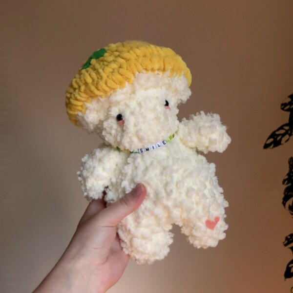 Lemon Mushie, Crocheted Yellow Mushroom Boy, Cute Fruit-themed Amigurumi