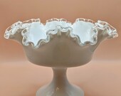 Vintage Silvercrest Fenton Milk Glass Compote Pedestal Bowl