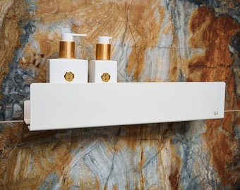 White modern shower shelf ISLA 40cm/15.75in, bathroom shelves, shower shelf, Bathroom Accessories, Minimalist Shelf, Metal Gold Label