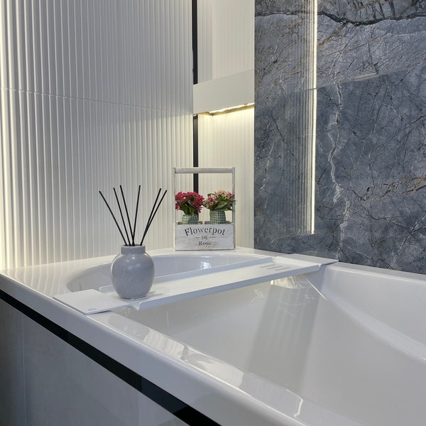 Zoe white bathtub metal shelf, design bath tray, Minimalist White Bathtub Tray, high quality, bathroom, GOLD LABEL