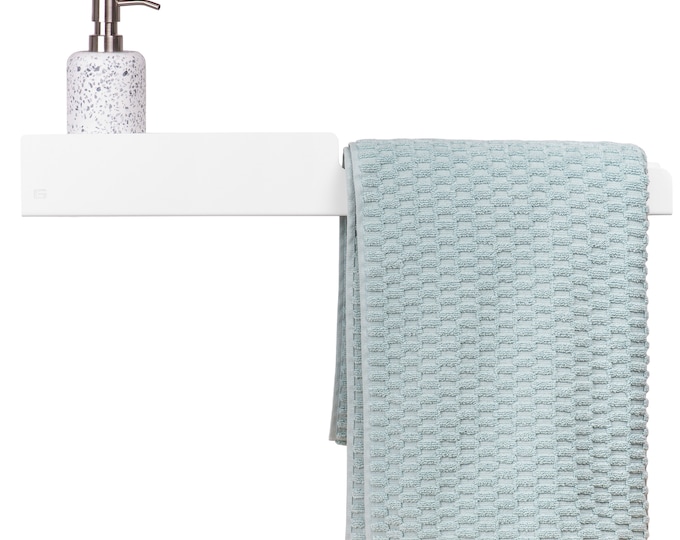 NAOMI white bathroom metal shelf right, Bathtub Shelf, Minimalist Bathroom Accessories, Loft Bathroom Accessories, Industrial Bathroom Shelf