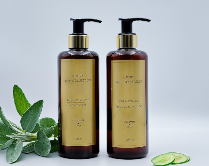 Liquid Soap, body gel, bath, pump dispenser, bottle of soap, 300ml, shower body gel, natural ingredients, Luxury Bath Cucumber & Sage