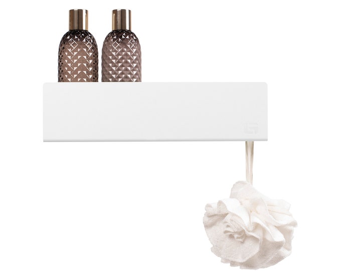 White modern stylish elegant shower shelf ISLA 20cm (7.87 inches), GOLD LABEL