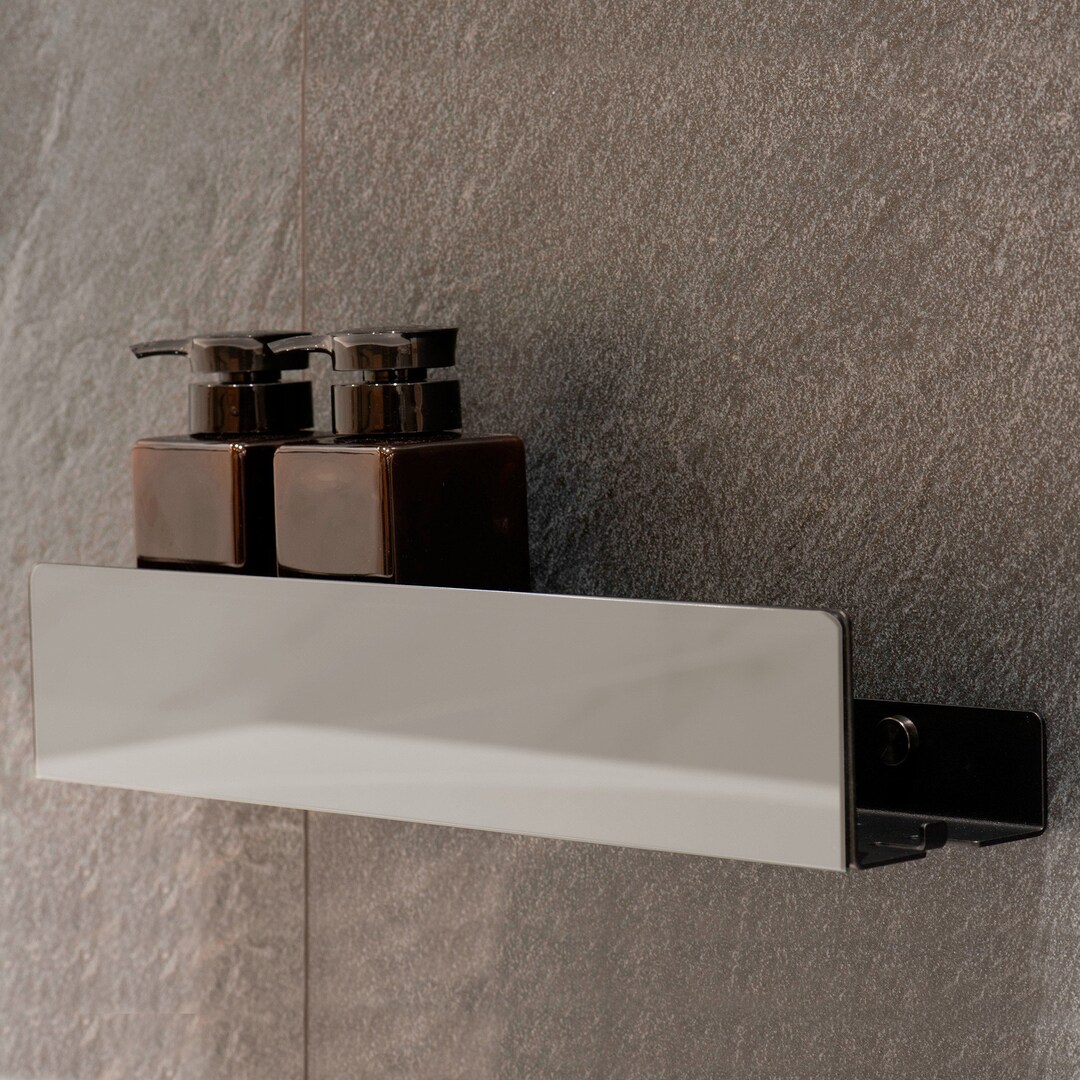 Black Modern Shower Shelf, ISLA Lacobel Glass, Bathroom Shelves ...