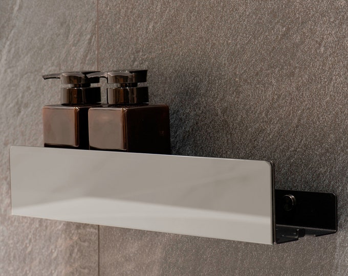 Black modern shower shelf, ISLA Lacobel glass, bathroom shelves, Bathroom Accessories, Minimalist Shower Shelf, Metal shelf, GOLD LABEL