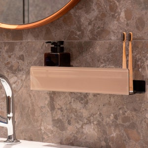 Black modern shower shelf, ISLA Lacobel glass, bathroom shelves, Bathroom Accessories, Shower Shelf, Metal shelf- 60cm| 23.62in, GOLD LABEL