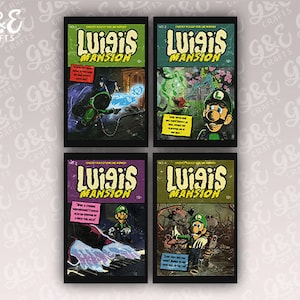 Couvertures de bandes dessinées Luigi's Mansion n° 1, 2, 3 et 4 (style horreur vintage)