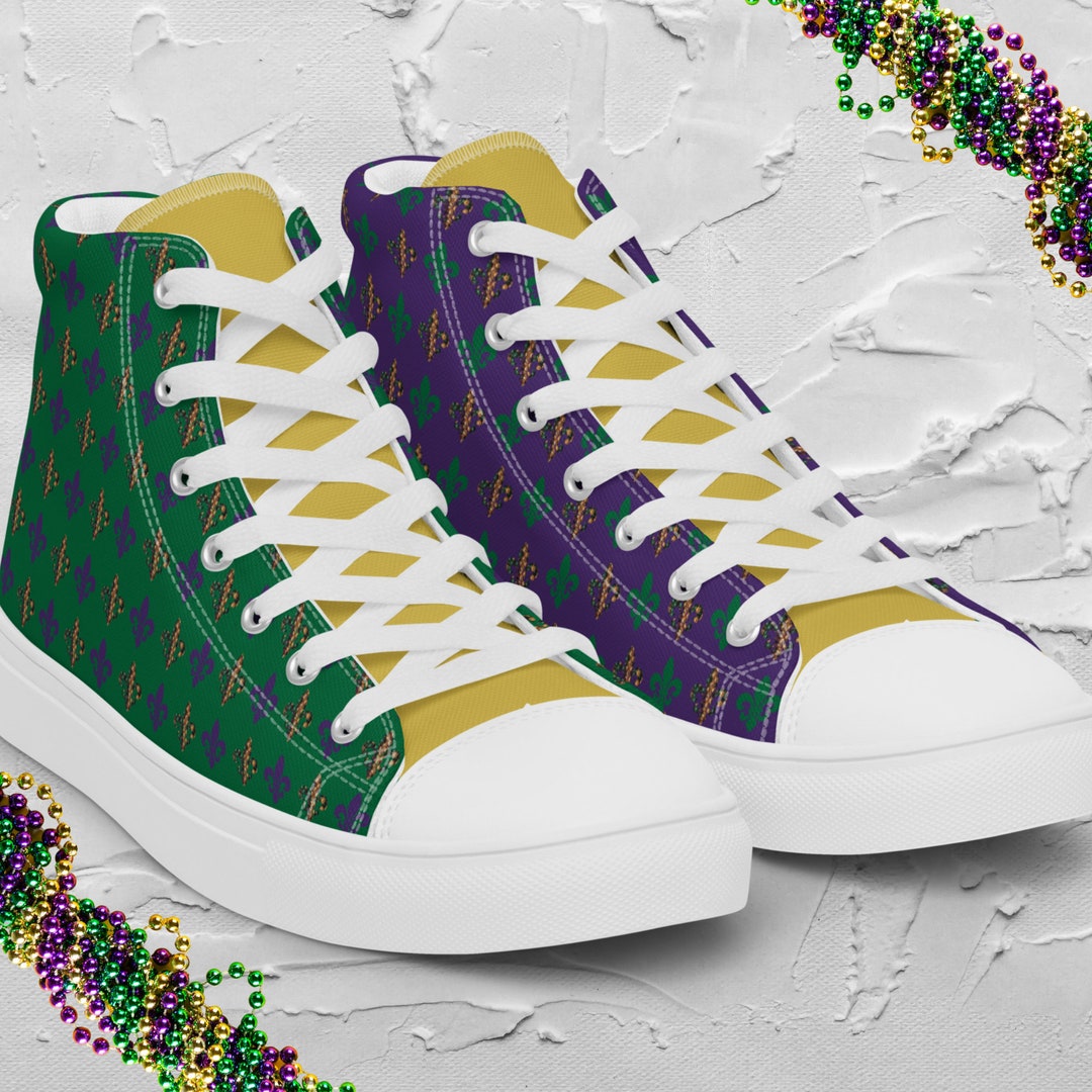 Men's Mardi Gras Shoes Purple & Green Fleur De Lis With Mardi Gras