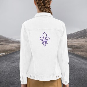 Veste en jean brodée personnalisée | Fleur De Lis | | unisexe | violet Fleur De Lis Veste | Fleur Des Lis Tops