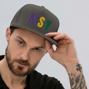 Embroidered MSY Hat | Mardi Gras Colors | Mesh Back Snapback | Embroidered Raised Lettering | New Orleans Hat | Mardi Gras Hat