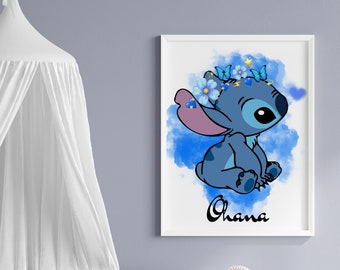 Stitch Nursery Wall Art / Lilo et Stitch / Stitch Printable Poster / Ohana Stitch Print / Ohana signifie famille / Ohana Wall Quote DIGITAL