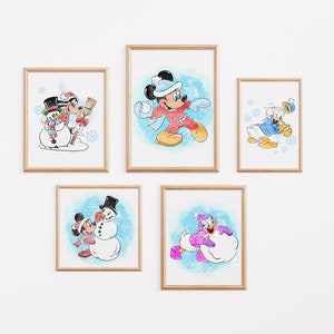 5er Set Mickey & Pals Weihnachtsdrucke / Minnie Daisy Weihnachtswandkunst / Mickey Weihnachten Dekoration / Minnie Weihnachten