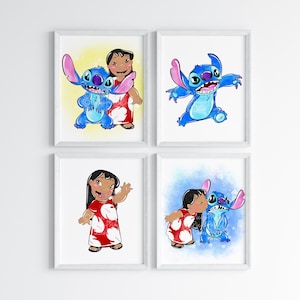 Set Of 4 Lilo And Stitch Wall Prints / Lilo & Stitch Home Decor / Lilo Stitch Wall Art / Digital Download / Lilo Stitch Bedroom Living Room