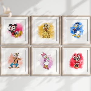 Set Of Of 6 Mickey Donald Minnie Goofy Daisy Pluto Wall Art / Mickey And Friends Wall Prints / BUNDLE PACK / Mickey Clubhouse Gang