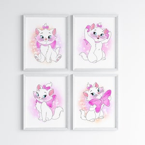 Set Of 4 Marie The Aristocats Wall Prints / The Aristocats Marie Wall Art /The Aristocats Girls Bedroom / The Aristocats Marie Decor Digital