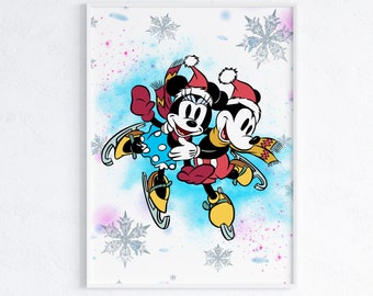 Mickey & Minnie Christmas Wall Print / Minnie Mickey Ice Skating Christmas Wall Art / Mickey Christmas / Mickey Minnie Decor / Digital Print