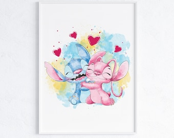 Stitch & Engel Wand Kunst / Lilo und Stitch Druck / Stitch And Girlfriend Wand Kunst / Stitch Decor