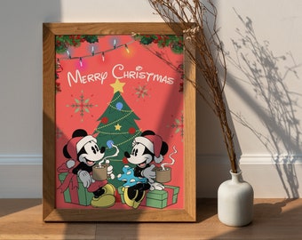 Christmas Mickey & Minnie Wall Art / Christmas Mickey Wall Decor / Mickey Hot Chocolate Christmas / Magic Kingdom / Minnie Christmas Print
