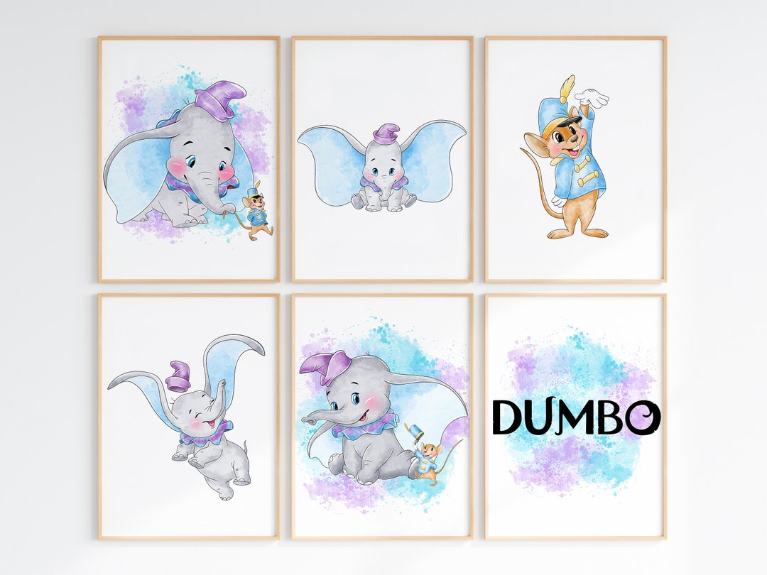 Watercolour Set of 6 Dumbo Wall Prints / Children's Bedroom Nursery