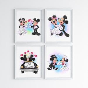 Mickey Minnie Wedding Wall Prints / Mickey Minnie Marriage Digital Download Wall Art / Mr & Mrs Minnie Mickey Home Decor / Wedding Prints