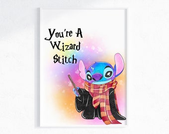 You're A Wizard Stitch Wall Print / Stitch Wizard Wall Art / Stitch Home Decor / Stitch Bedroom / Stitch Digital Download / Stitch Harry Art