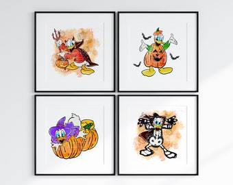 Donald Halloween Set Of 4 Wall Prints / Digital Download / Donald Spooky Halloween Wall Art / Donald Halloween Home Decor / Donald Pumpkin