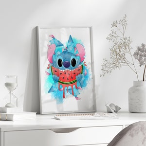 Stitch Watermelon Wall Art / Kitchen Stitch Decor / Summertime Stitch Wall Prints / Lilo & Stitch Wall Art / Stitch Home Decor / Digital Art image 4