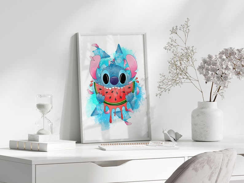 Stitch Watermelon Wall Art / Kitchen Stitch Decor / Summertime Stitch Wall Prints / Lilo & Stitch Wall Art / Stitch Home Decor / Digital Art image 4