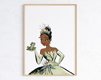 Princess Tiana Wall Art / Princess & The Frog Printable Wall Art / Girls Bedroom Decor / Princess Tiana Portrait / Port Orleans Tiana