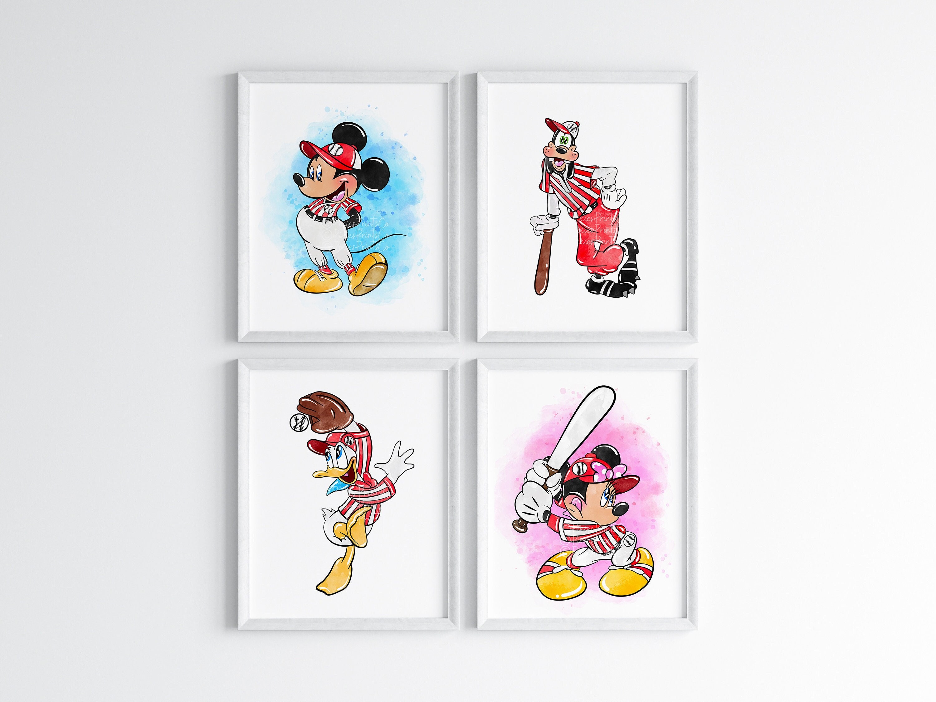 Minnie Baseball Mickey Minnie Baseball Wall Prints Set of 4 / Goofy Donald Baseball ...
