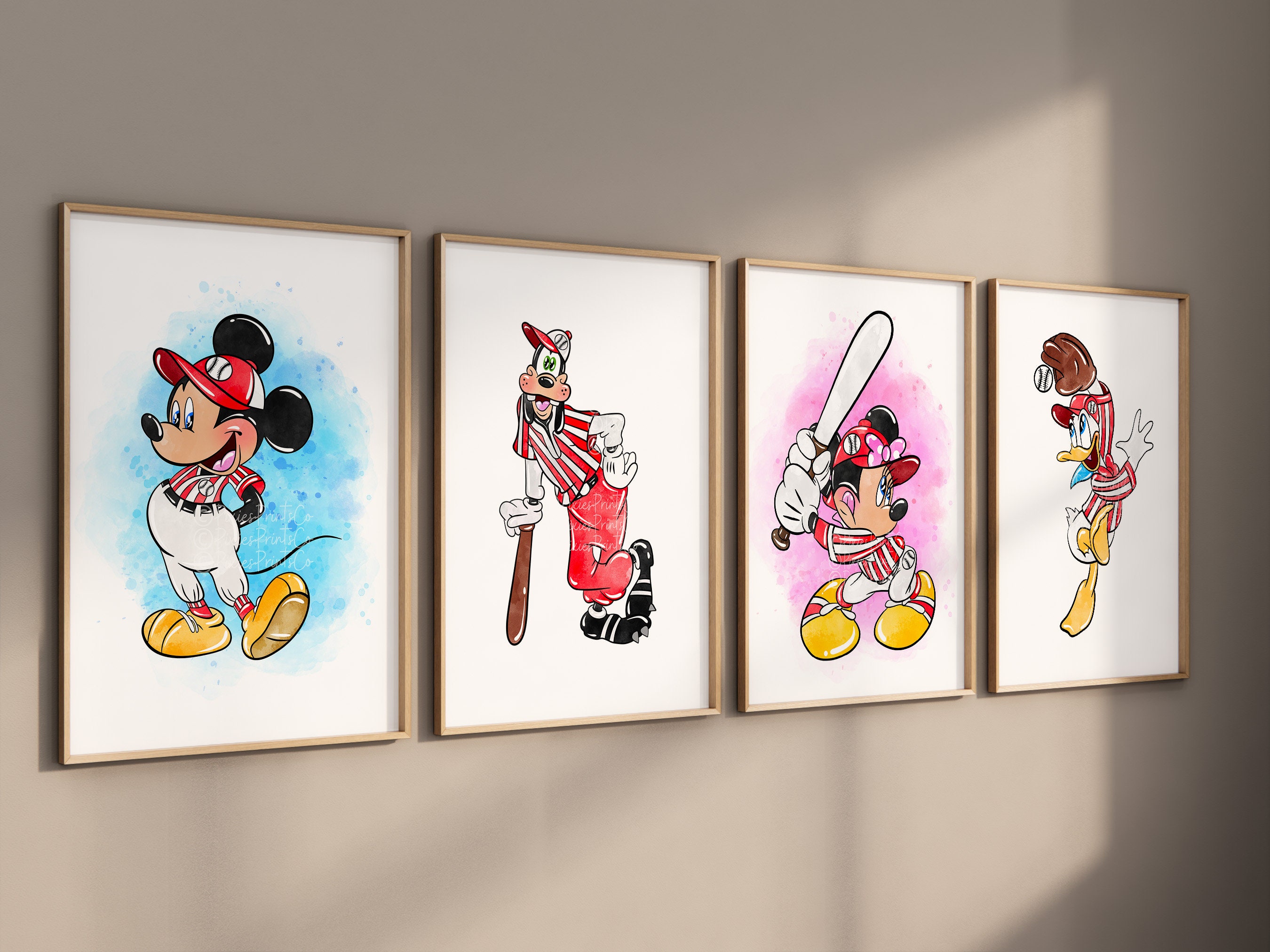 Minnie Baseball Mickey Minnie Baseball Wall Prints Set of 4 / Goofy Donald Baseball ...