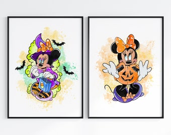 Minnie Set Of 2 Halloween Wall Prints / Minnie Halloween Wall Decoration / Digital Download Halloween / Minnie Home Decor / Minnie Digital