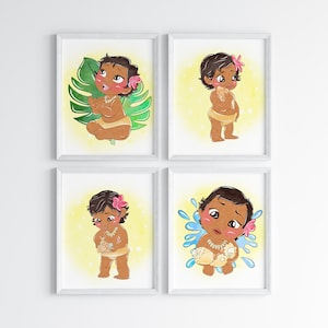 Set Of 4 Baby Moana Wall Prints / Baby Moana Wall Art / Moana Bedroom Wall Prints / Moana Home Decor / Girls Bedroom / Moana Bedroom Decor