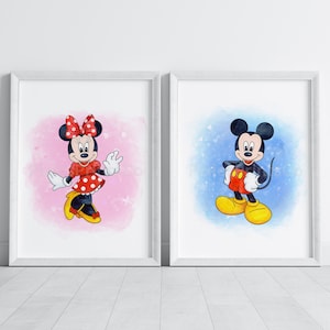 Set Of 2 Mickey & Minnie Wall Art / Minnie Mickey Wall Prints / Colourful Mickey Minnie Decor / Mickey Minnie Home Digital Downloads