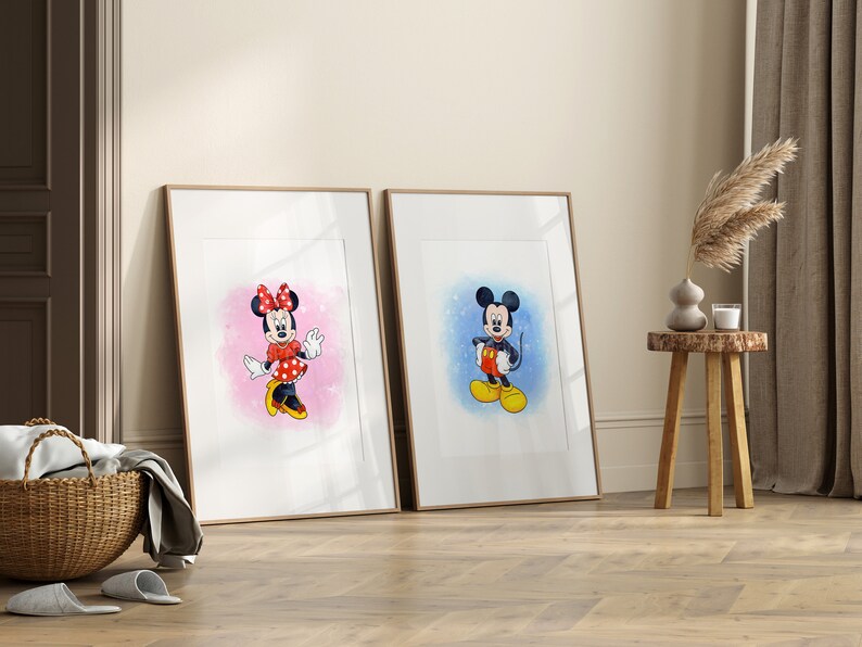 Set of 2 Mickey & Minnie Wall Art / Minnie Mickey Wall Prints