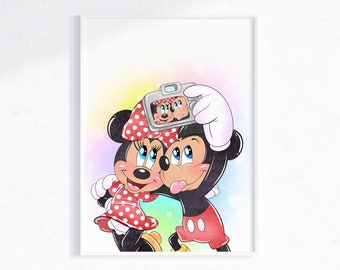 Mickey & Minnie Selfie Wall Art / Minnie And Mickey Wall Print / Mickey Minnie Decor / Mickey Minnie Selfie Digital Download Wall Prints