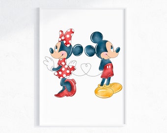 Mickey & Minnie Valentines Wall Print / Mickey Minnie Valentines Day / Minnie Mickey Home Decor / Mickey Minnie Original Wall Art / DIGITAL