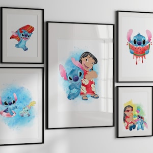 Set Of 5 Lilo & Stitch Movie Wall Art Prints / Lilo And Stitch Digital Art / Stitch Decor / Stitch Movie Home / Summer Lilo And Stitch Print