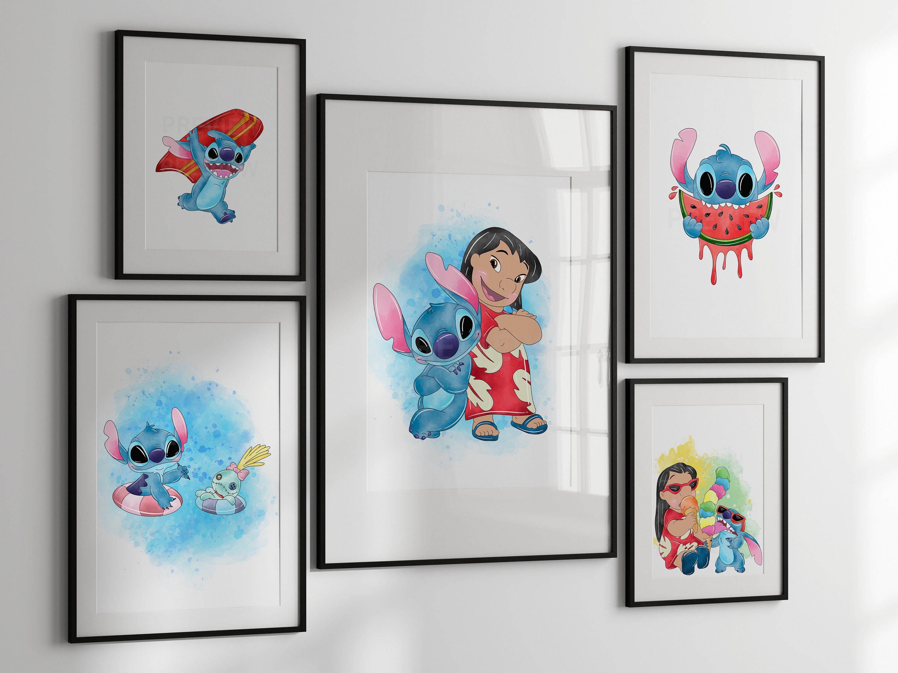 Set of 3 Personalised Disney Lilo and Stitch Wall Art Bedroom Print Girl  Gift UK