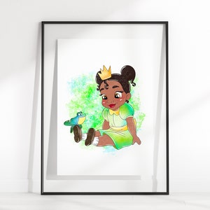 Princess Tiana Wall Print / Princess & The Frog Watercolour Wall Print / Princess Tiana Home Decor / Princess Tiana Self Portrait / Digital