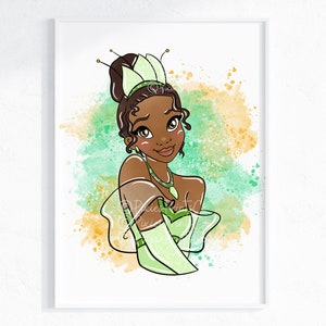 Princess Tiana Wall Print / Princess & The Frog Watercolour Wall Print / Princess Tiana Home Decor / Princess Tiana Self Portrait / Digital