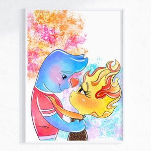 Elemental Wade & Ember Wall Print / Elemental Kids Bedroom Art / Elemental Wall Art / Elemental Movie Decor / Elemental Home / Digital Print