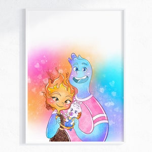Elemental Wade & Ember Wall Print / Elemental Kids Bedroom Art / Elemental Wall Art / Elemental Movie Decor / Elemental Home / Digital Print