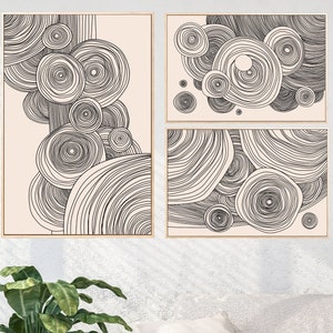 Wall Art Set of 3, Abstract Boho Art Set of 3 Prints, Mid Century Wall Line Art Print Set, Bohemian Terracotta Wall Decor Art Print Set