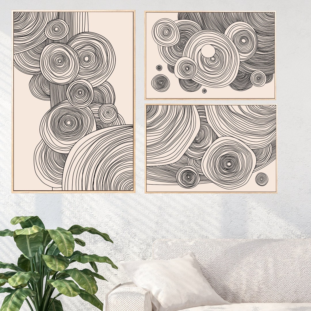 Wall Art Set of 3, Abstract Boho Art Set of 3 Prints, Mid Century Wall ...