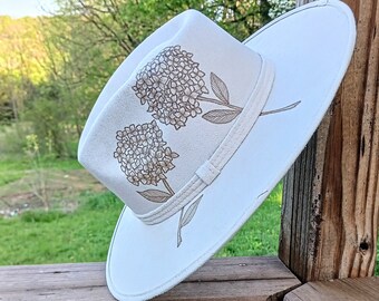 Hand Burned Lavender Wide Brim Hat for Women, Floral and Vines Design ...