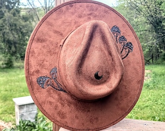 Mushroom Burned Hat, Mushroom Engraved Cowboy Hat, Mushroom  display picture 2